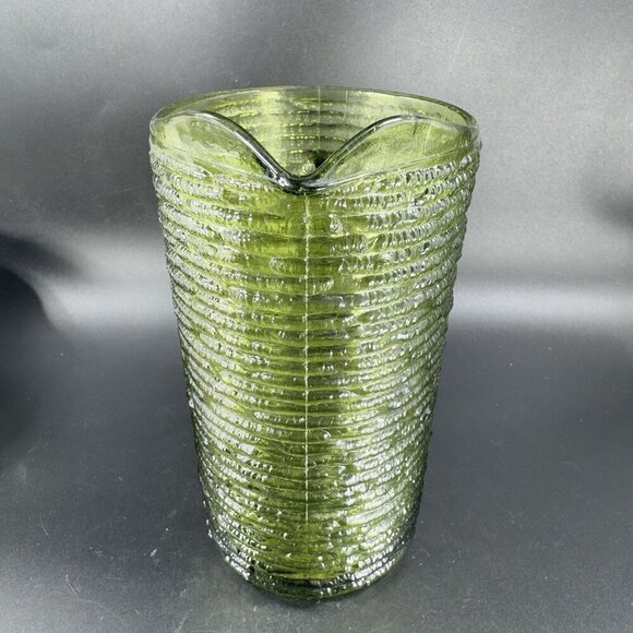 1960s Anchor Hocking Soreno Avocado Green Glass Pitcher Jug Green Textured VTG - Picture 9 of 13